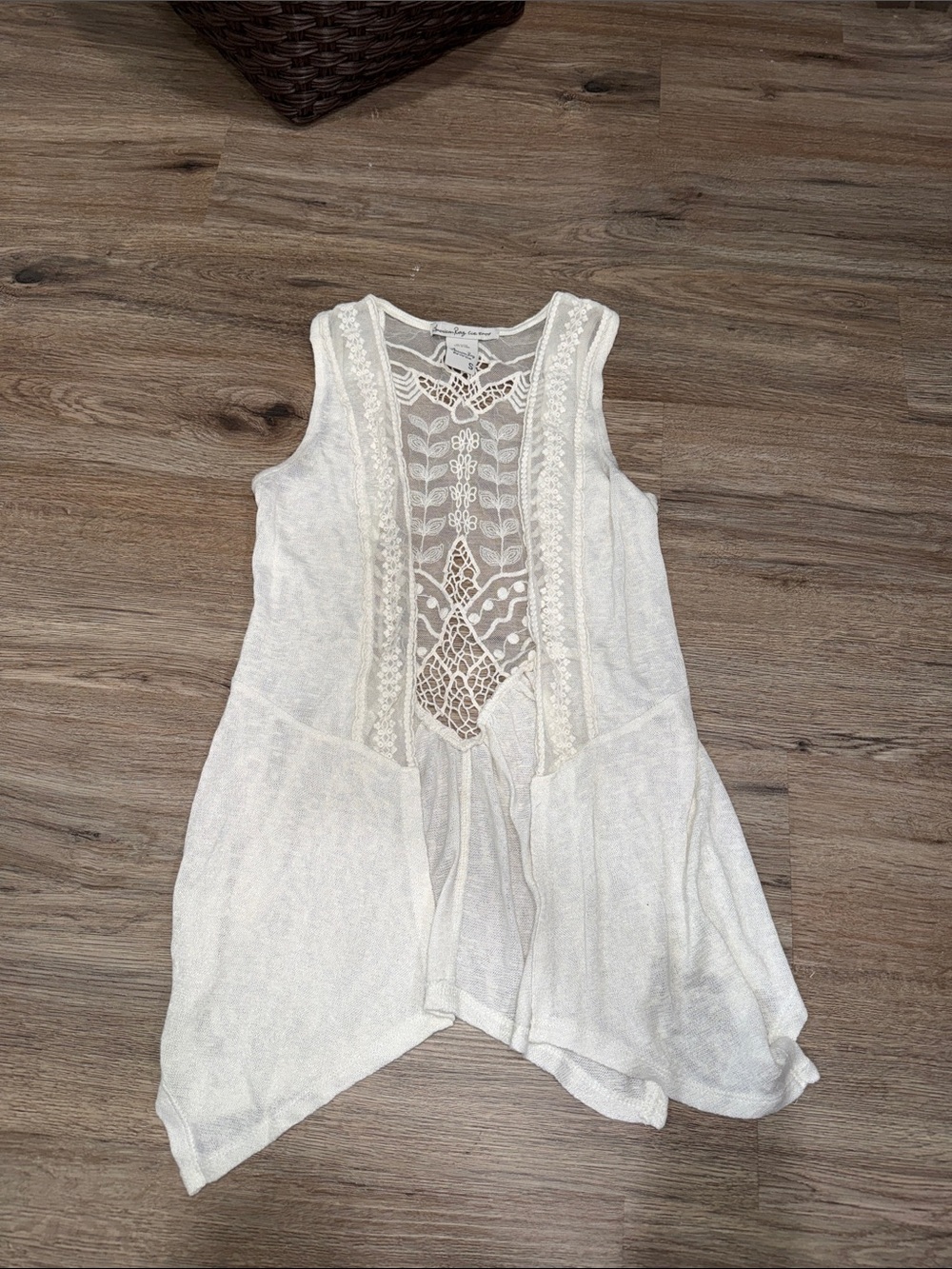American Rag White Crochet-Front Sleeveless Swim Coverup